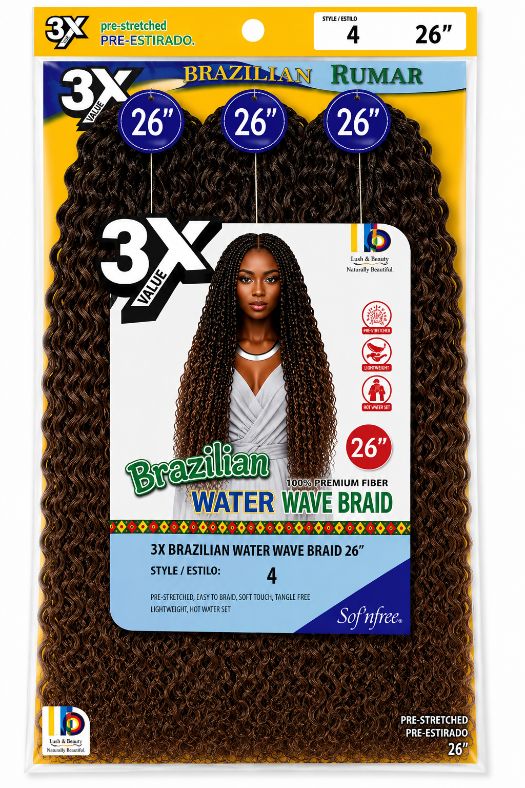3X BRAZILIAN WATER WAVE BRAID 26