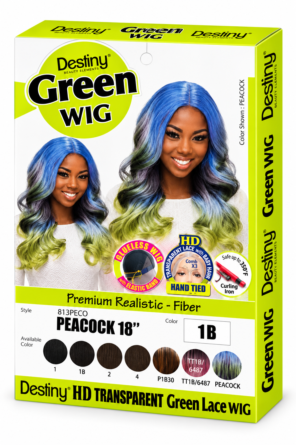 GREEN LACE WIG PEACOCK 18 HI HEAT LACE PART